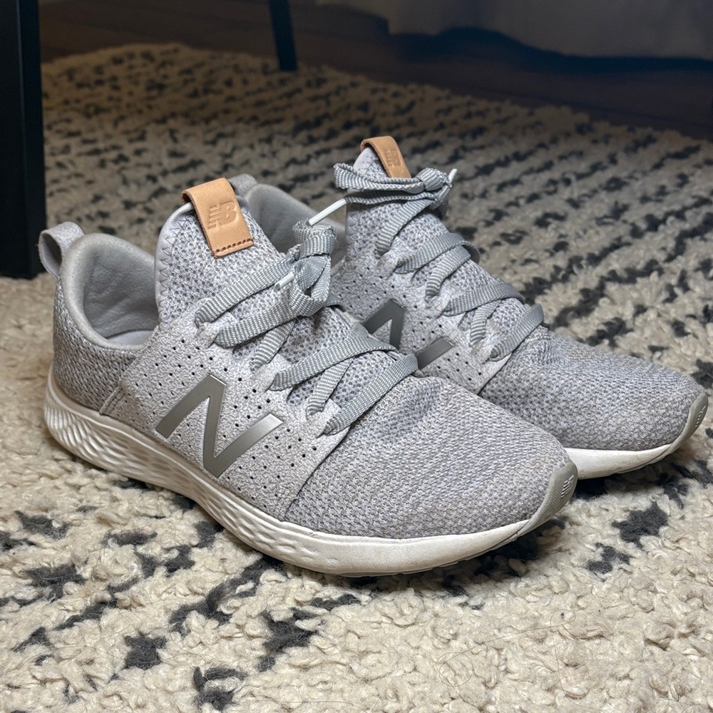 New Balance Women's fresh foam Light Gray Sneakers with Tan Accents